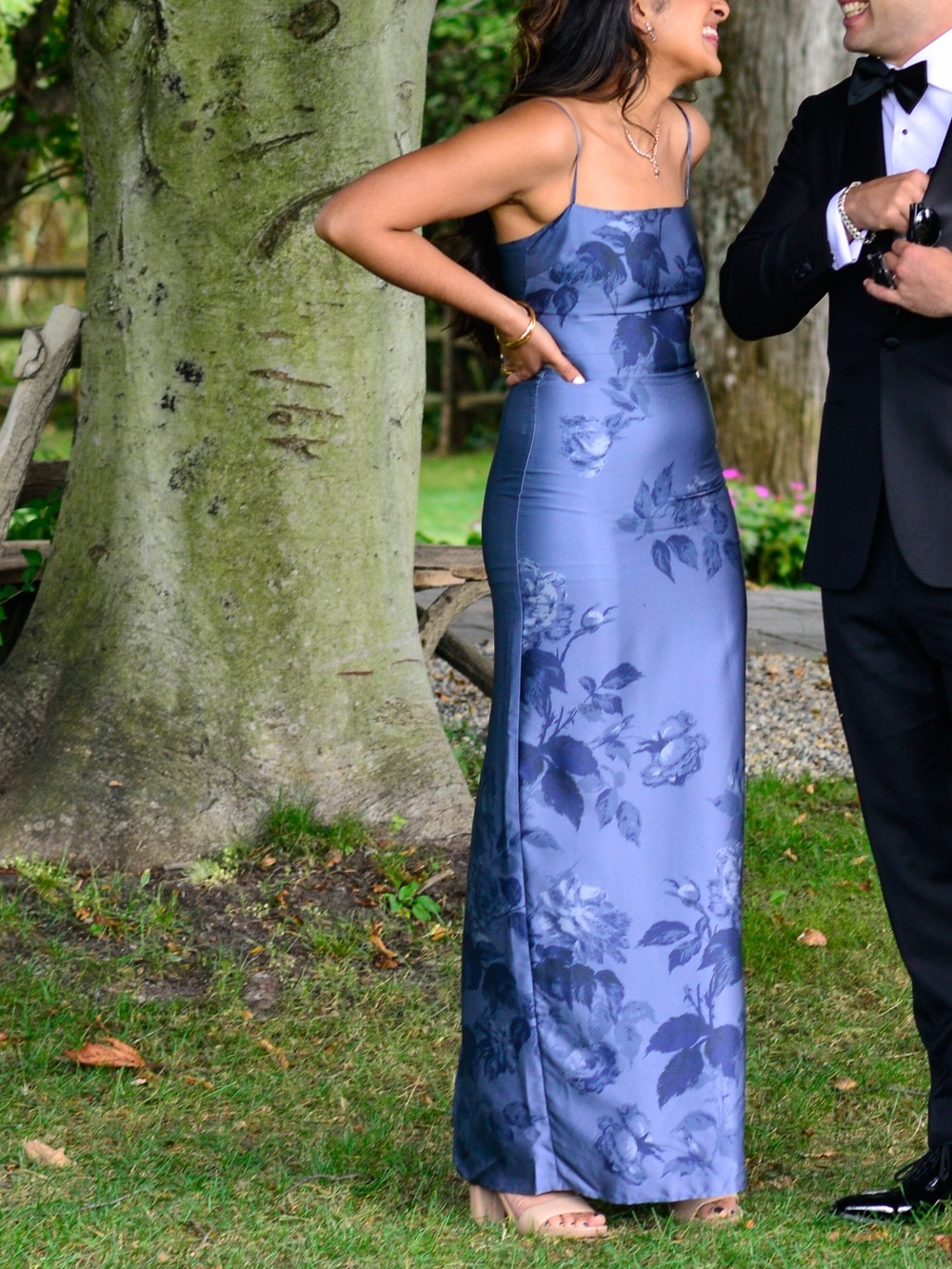 Reformation Frankie Satin Floral Slip Dress in Steel Blue - Picture 2 of 2